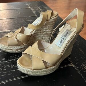 Jimmy Choo Tan Wedge Sandals 7.5